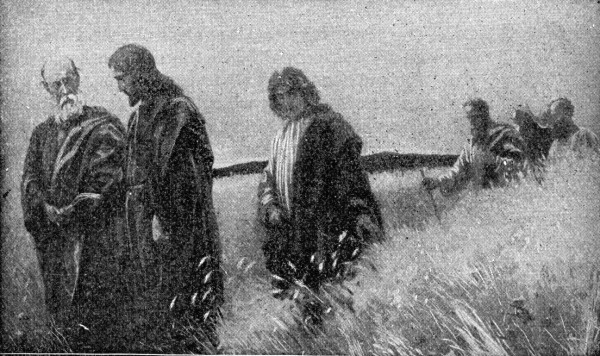 Jesus discussing the Sabbath Law and the disciples picking grain